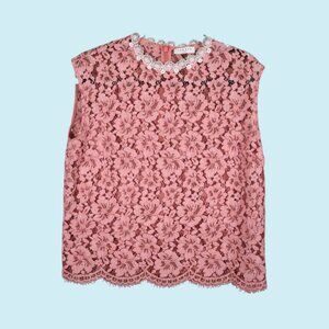 Sandro Lace Top Women's Size 2 Pink Floral Sleeveless Blouse Coquette Romantic